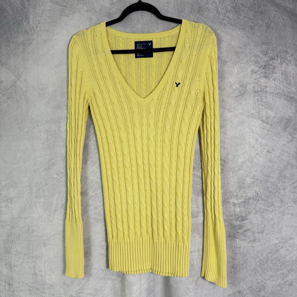 American Eagle Yellow‎ Sweater Sz L Elena Gilbert Vampire Diaries ALT Y2k Long